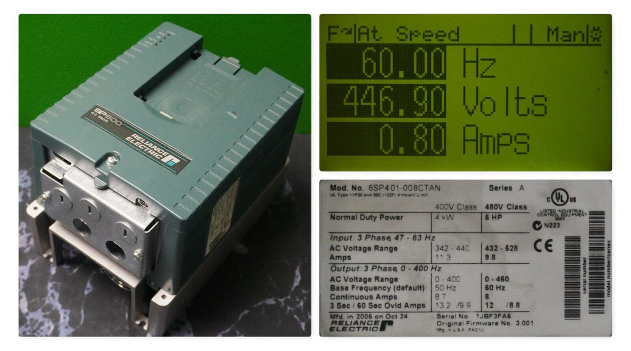 Reliance Electric SP600 6SP401-008CTAN 5 HP Drive Tested 480VAC Clean FRN:3.001