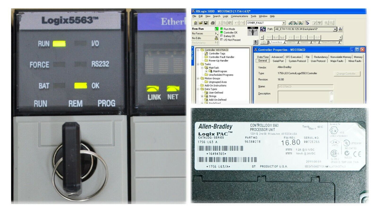 2011 Allen Bradley 1756-L63/A ControlLogix Logix5563 8MB Memory Tested Good