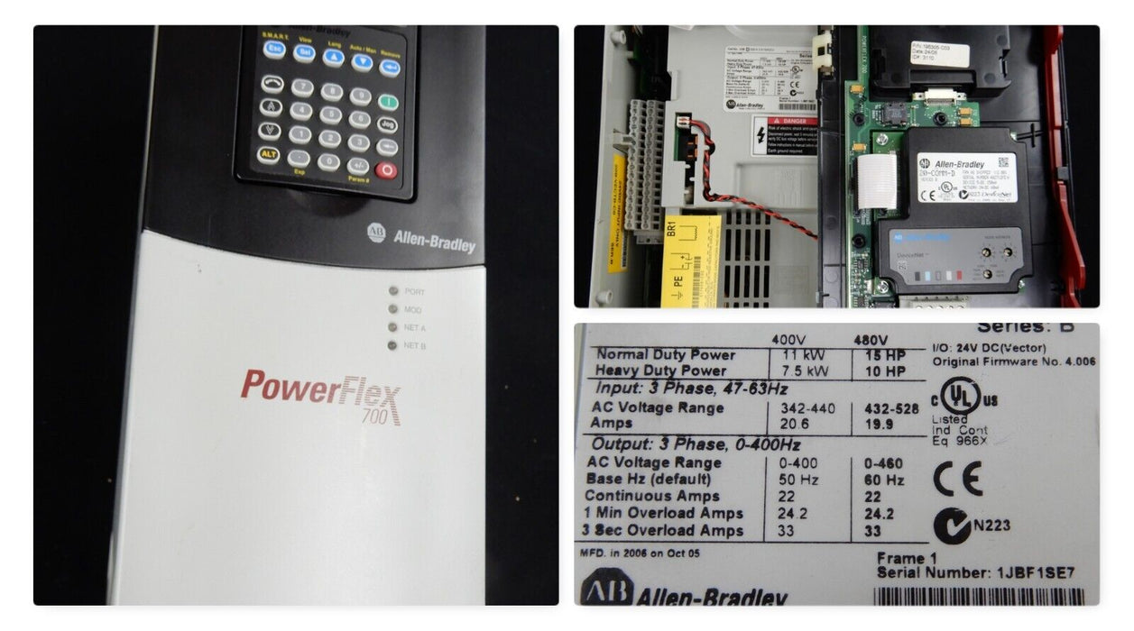 NEW Allen-Bradley PowerFlex 700 20BD022A3AYNADC0 15 HP FRN 4.006 w/20-COMM-D HMI