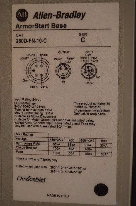 Allen Bradley 284D-FVD2P3Z-10-CR-3-SB-OC Base 280D-FN-10-C Series C