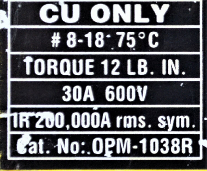 BUSSMANN OPTIMA OVER CURRENT PROTECTION MODULE 30A 600V , OPM-1038R