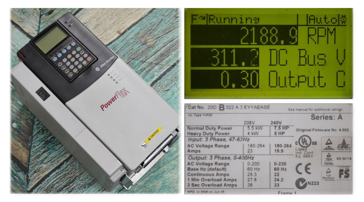 New Allen-Bradley Powerflex 700S 20DB022A3EYYAEASE Series A FRN: 4.002