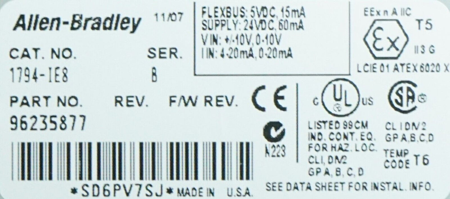 Allen-Bradley 1794-IE8 1794-IE8 /B Flex 8 Point Analog Input Module