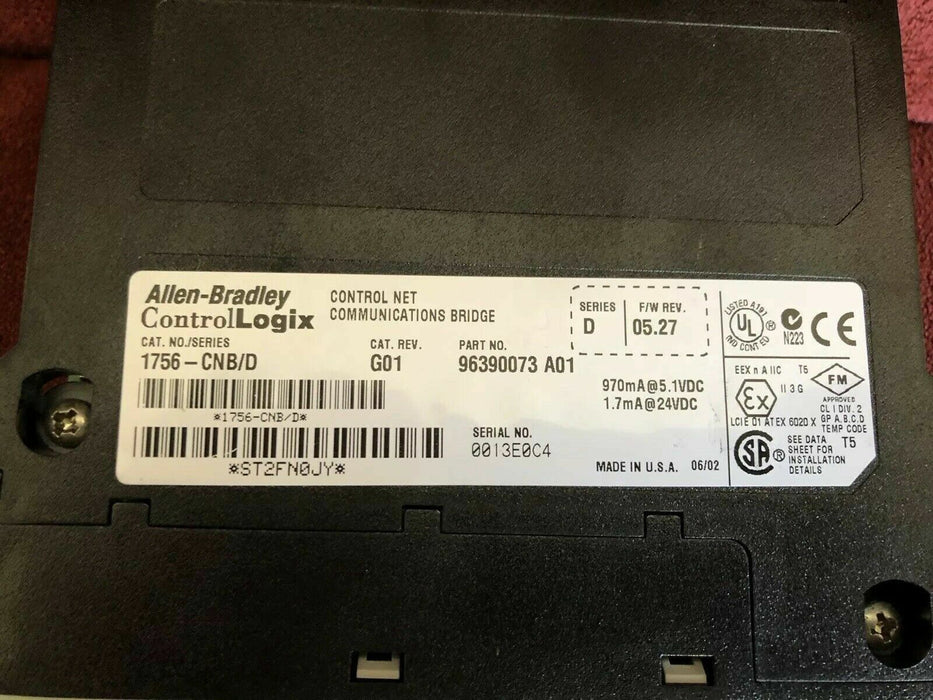 Allen-Bradley 1756-CNB D Firmware 5.27 ControlLogix ControlNet Bridge Module G01