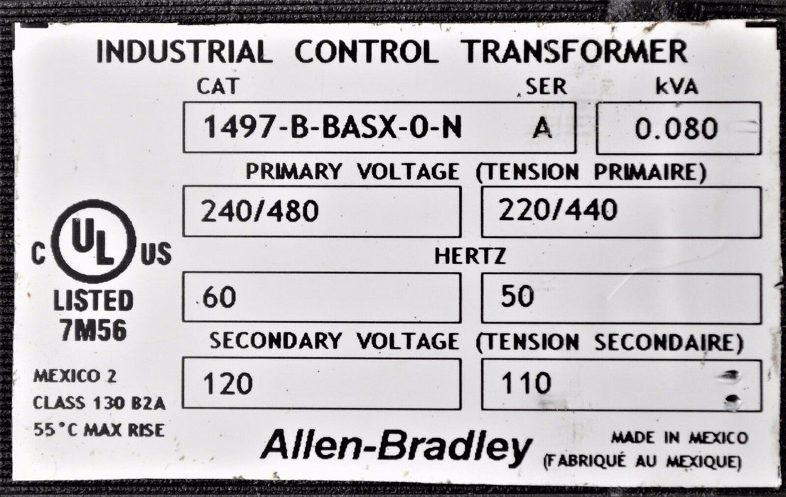 UP TO 79 AVAILABLE NEW ROCKWELL AUTOMATION 1497-B-BASX-0-N CONTROL TRANSFORMER