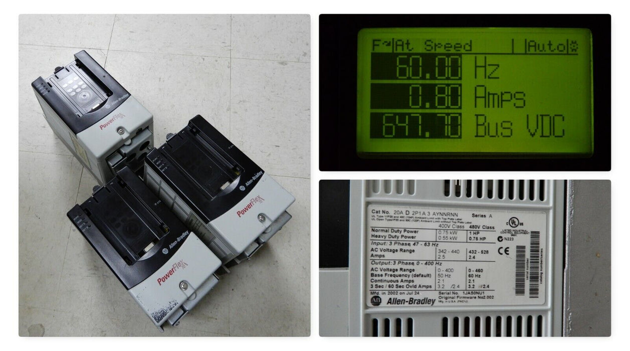 Allen-Bradley PowerFlex 70 1 HP 20AD2P1A3AYNNRNN 480VAC FRN: 2.002 Tested Good