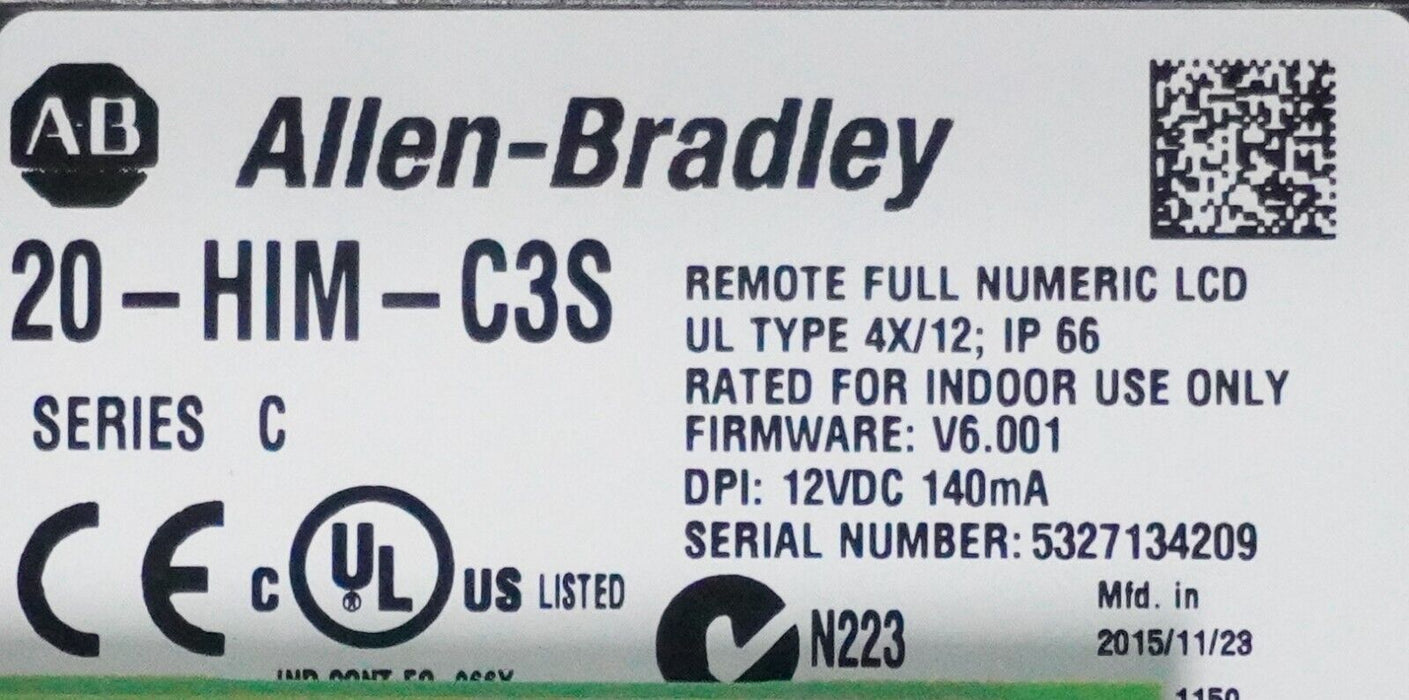 Allen Bradley 20-HIM-C3S Series A Panel Mount Remote HIM W/Cable Tested Good