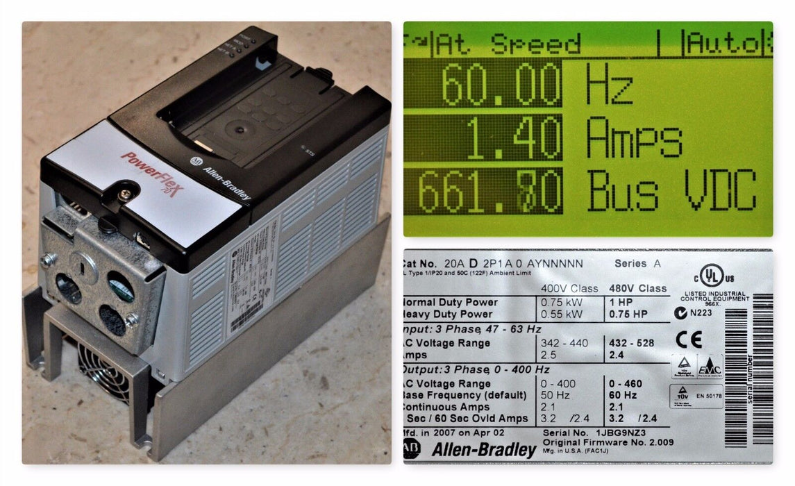 Allen-Bradley PowerFlex 70 1HP 20AD2P1A0AYNNNNN 480V FRN 2.009 Tested Good QTY