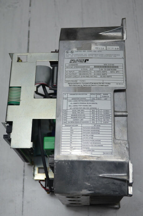 Reliance Electric 2V2160 GV3000 2 HP Vector Inverter 230V No Cover Tested Good