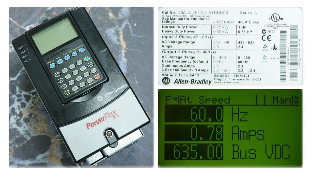 Allen-Bradley PowerFlex 70 20AD2P1A3AYNNNC0 Ser. A 1HP FRN 5.001