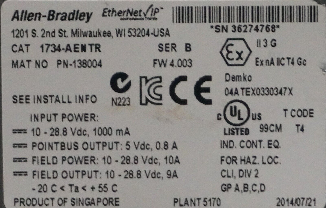 ALLEN BRADLEY 1734-AENTR  Series B FRN:4.003