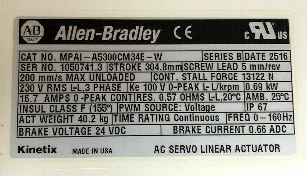 New Allen Bradley MP Series Heavy Duty Electric Cylinder MPAI-A5300CM34E-W