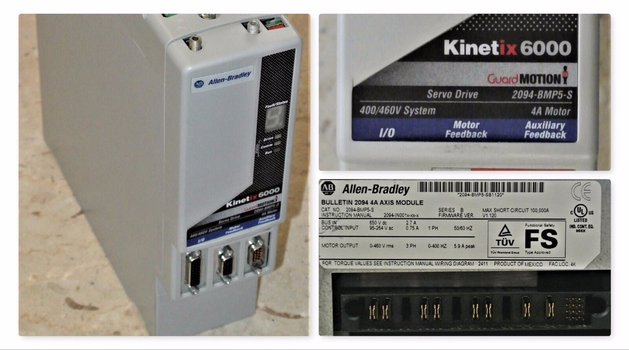 ALLEN-BRADLEY KINETIX 6000 2094-BMP5-S 4 AMPS Ver. 1.120 No Terminal Connectors