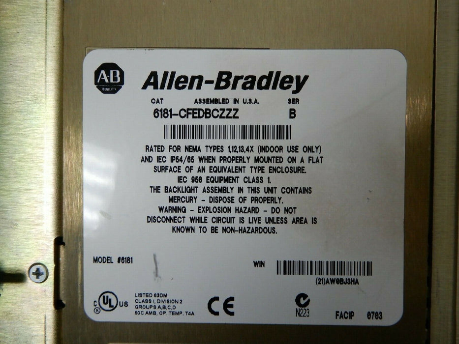 ALLEN BRADLEY VERSA OPERATOR PANEL SCREEN 6181-CFEDBCZZZ SER-B