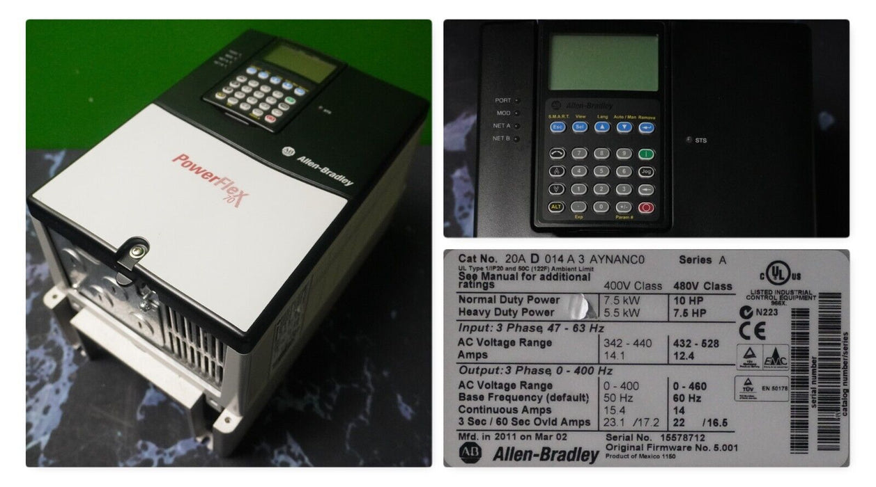 New Allen-Bradley PowerFlex 70 20AD014A3AYNANC0 10HP FRN:5.001