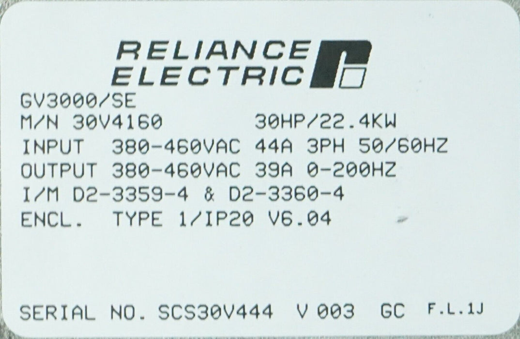 Reliance Electric 30 HP GV3000/SE AC Drive 30V4160 460V Sensorless GV3000