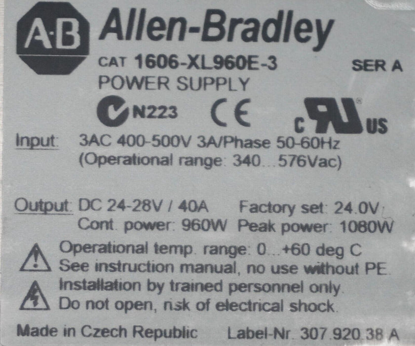 Lot of 5 Allen-Bradley 1606-XL960E-3/XL480EP AC/DC Power Supply's BAD