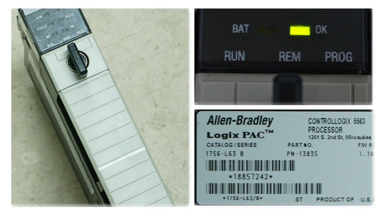 Allen Bradley 1756-L63/B ControlLogix Logix5563 8MB-Memry Tested FRN:20.11 12/01