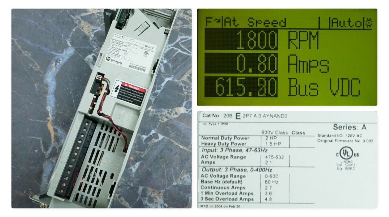 Allen-Bradley PowerFlex 700 2 HP 20BE2P7A0AYNAND0 Power Supply Tested FRN 3.002