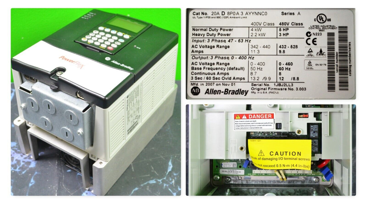 NEW Allen-Bradley Powerflex 70 5 HP 20AD8P0A3AYYNNC0 Series A FRN:3.003