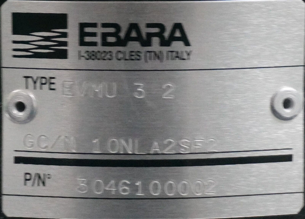 Ebara vertical booster pump EVMU3-2F0050T3S multistage 316L 1.25" 1/2hp 18gpm