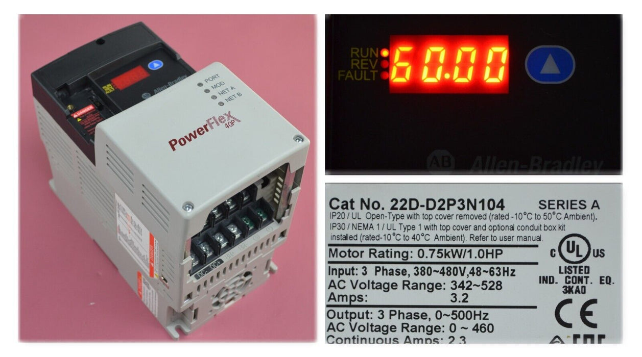 Low Hours 2015 Allen Bradley 22D-D2P3N104 PowerFlex40 Firmware 2.01 Series A