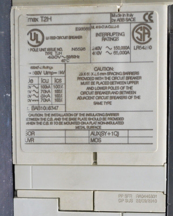 ABB SACE TMAX TMF 15- 500 3 pole Circuit Breaker 15 Amps