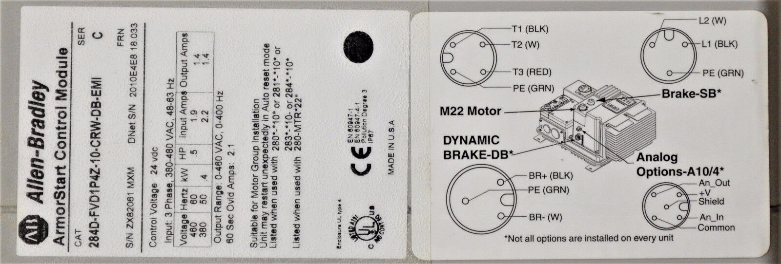 ALLEN BRADLEY 284D-FVD1P4Z-10-CRW-EMI ARMOR DRIVE CONTROL  280D-FN-10-C  BASE