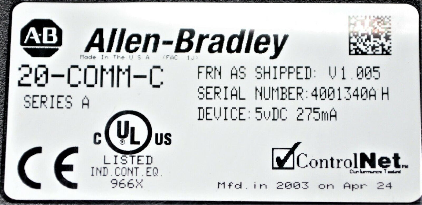 Allen-Bradley PowerFlex 70 7.5 HP 20AE9P0A3AYNNCNN 600V 2.005 Tested Good