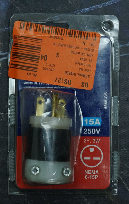 Leviton 5666 Black and White 15A, 250V Nylon Grounding Plug R50-5666-CS