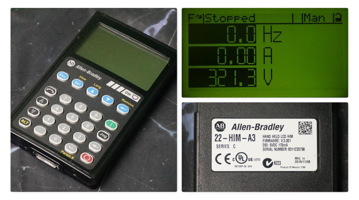 Allen-Bradley 22-HIM-A3 SERIES C Full Numeric HMI Keypad FRN:3.001 with Cable