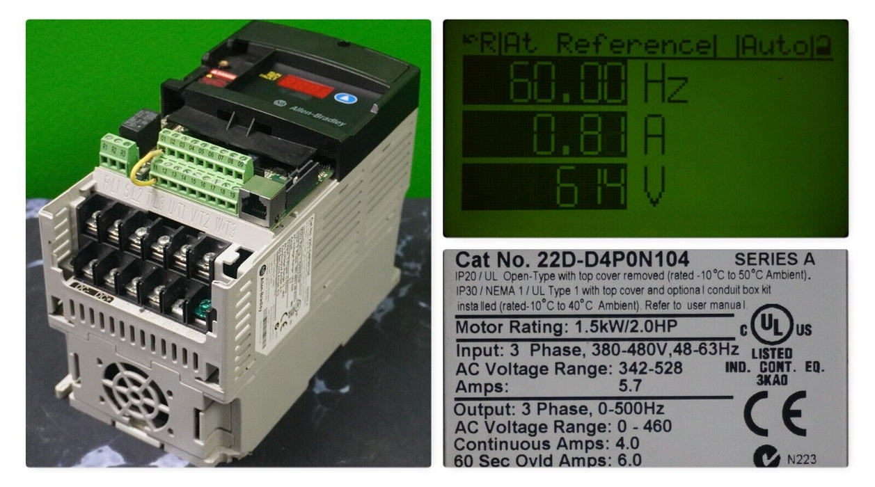 Allen- Bradley 22D-D4P0N104 Power Flex 40P Drive 2HP Ser. A FRN: 2.01