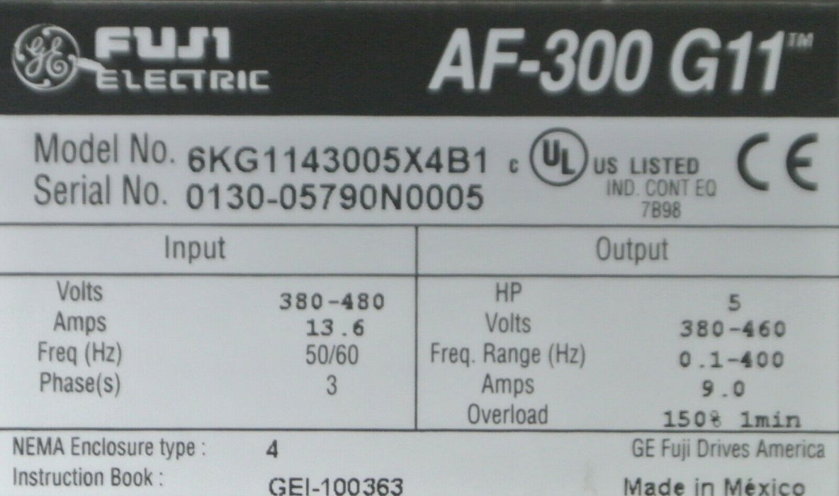 GE Fuji 6KG1143005X1B1 Variable Frequency Drive, AF-300G11 380-480V 5HP Tested