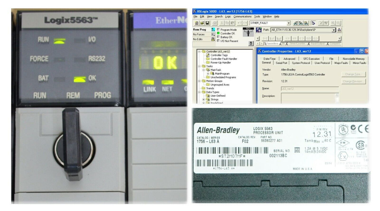 Allen Bradley 1756-L63/A ControlLogix Logix5563 8MB Memory Tested Good FRN:12.31