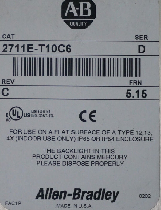 Parts Allen-Bradley PanelView 1000 Cat. 2711-T10C6 Series D FRN:5.15