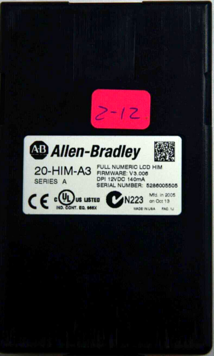 Allen-Bradley 20-HIM-A3 SERIES A Full Numeric HMI Keypad Firmware: 3.006  #2-12