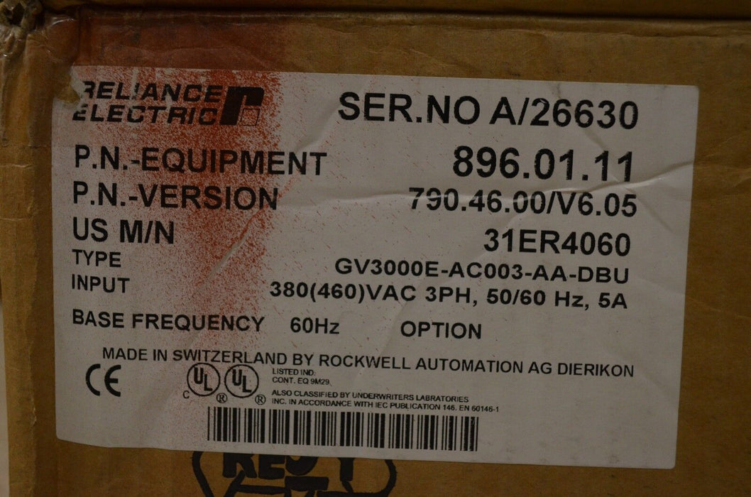 Reliance GV3000E-AC003-AA-DBU 31ER4060 FRN-6.04 AC DRIVE 480 VAC NIB