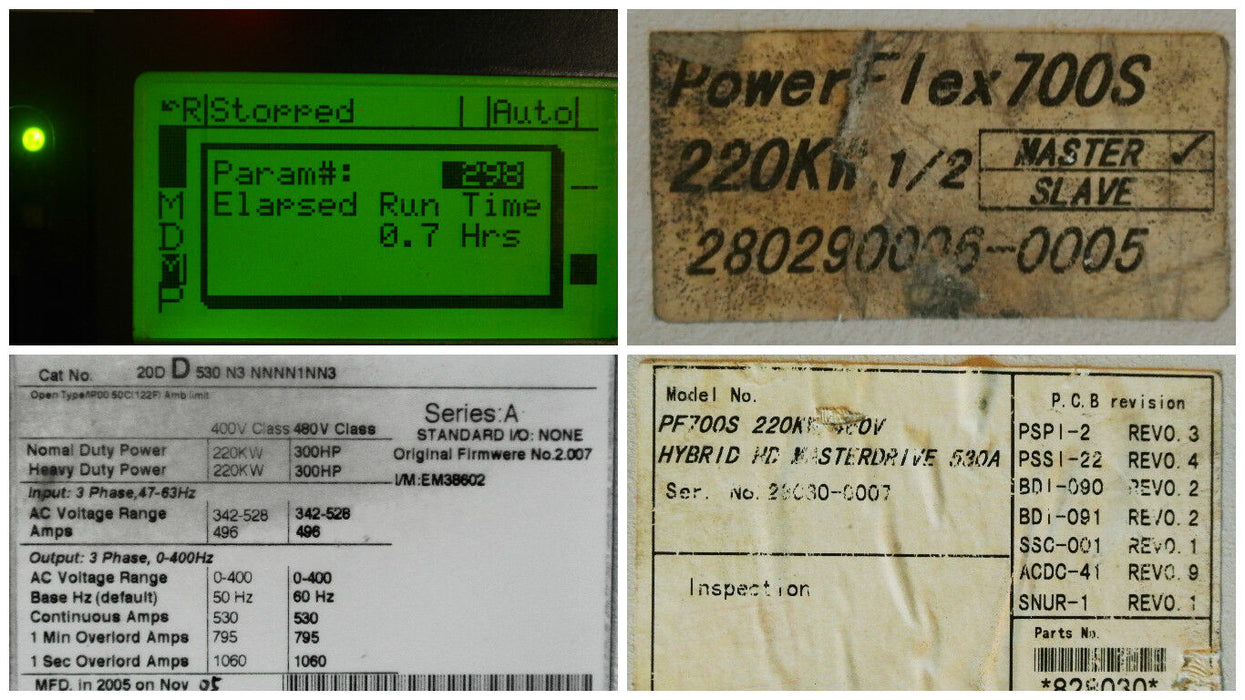 300 HP Powerflex 20DD530N3NNNN1NN3 700SE 480v W/ PF700SE Hybrid HD Slave Drive