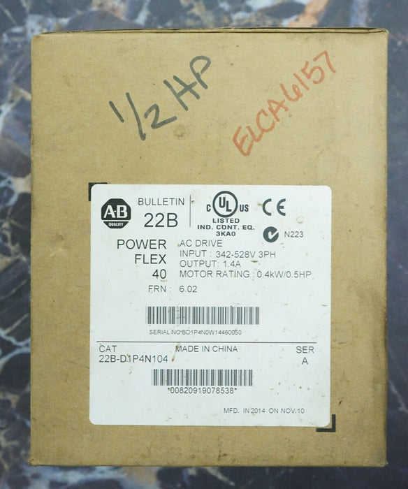 Allen-Bradley 1/2HP Powerflex 40 22B-D1P4N104 Ser. A Tested Good FRN: 6.02