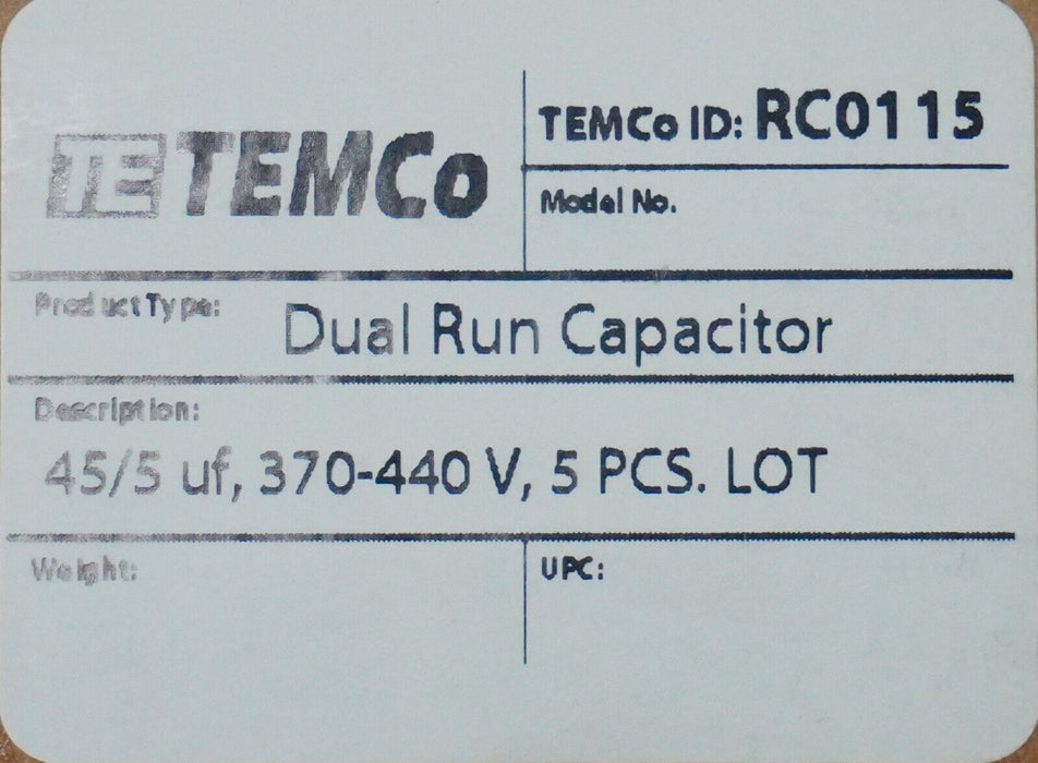 New TEMCo 45+5 uf/MFD 370-440 VAC volts Round Dual Run Capacitor 50/60 Hz