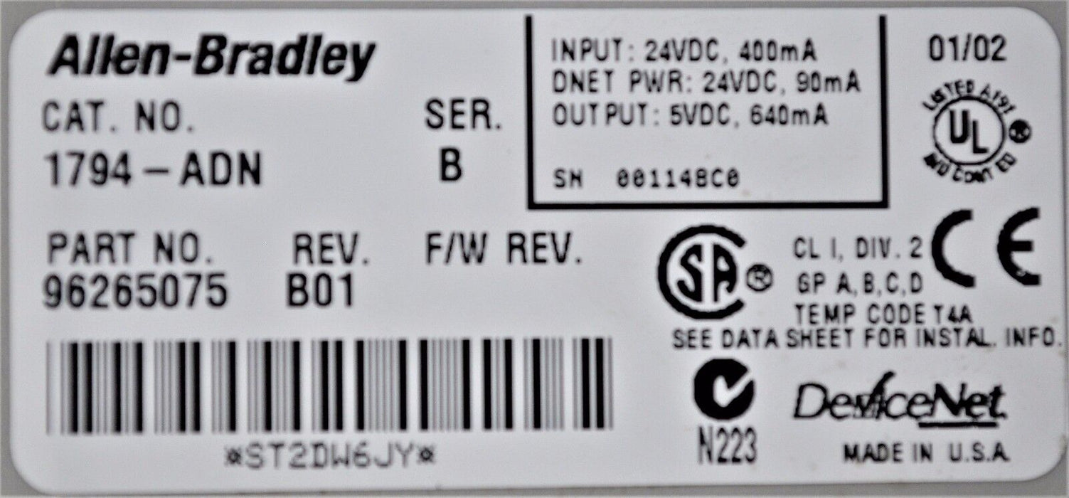 Allen Bradley 1794-ADN /B DeviceNet FLEX I/O Adapter Module