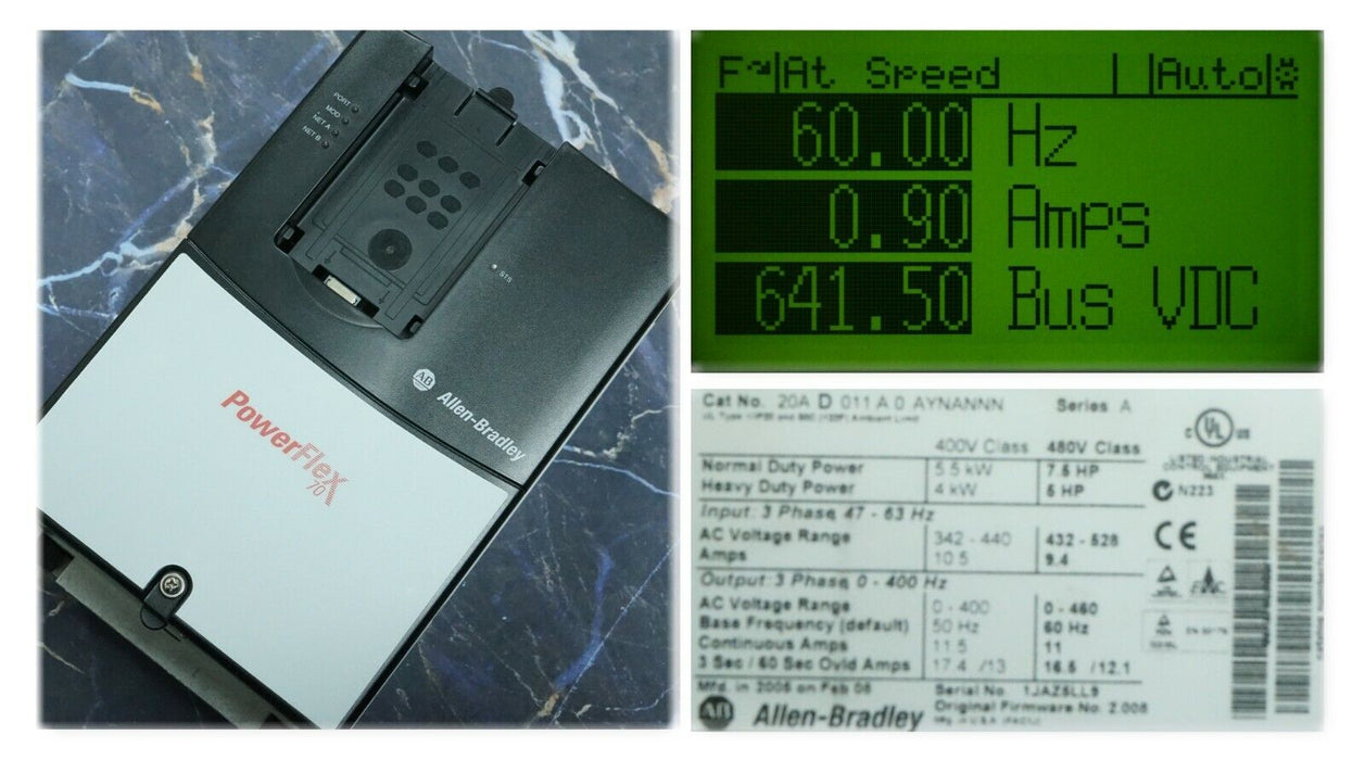 Allen-Bradley PowerFlex 70  7.5HP 20AD011A0AYNANNN 480 VAC FRN:2.008