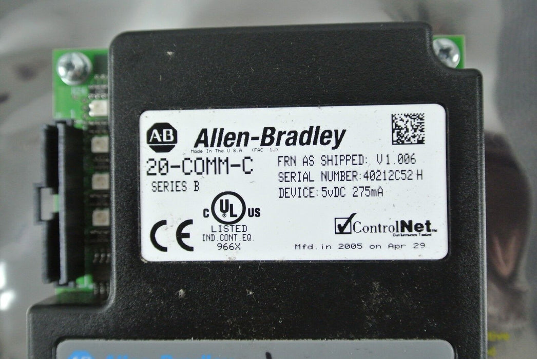 Allen Bradley 20-COMM-C ControlNet Adapter Series B FRN Ver. 1.006 Long Data