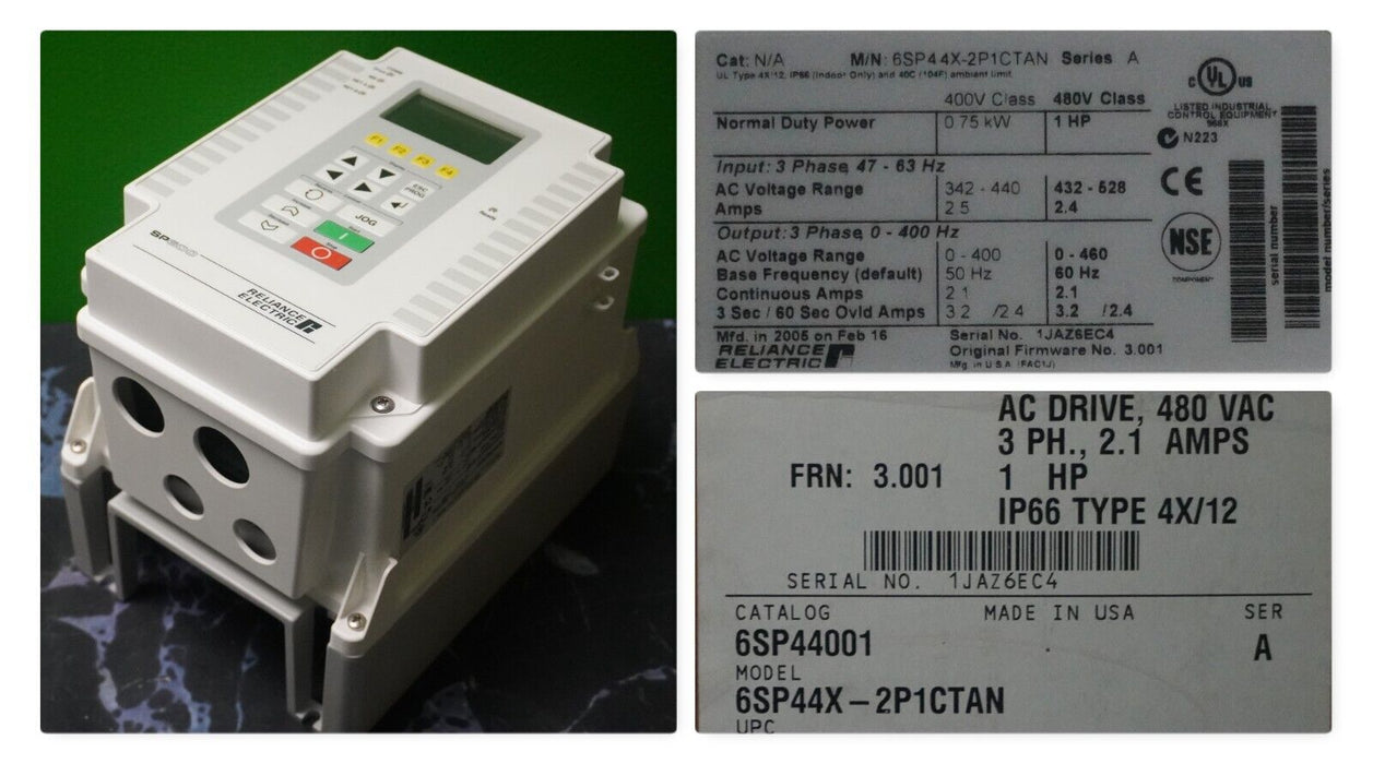 New Reliance Electric SP600 1HP 6SP44X-2P1CTAN FRN:3.001