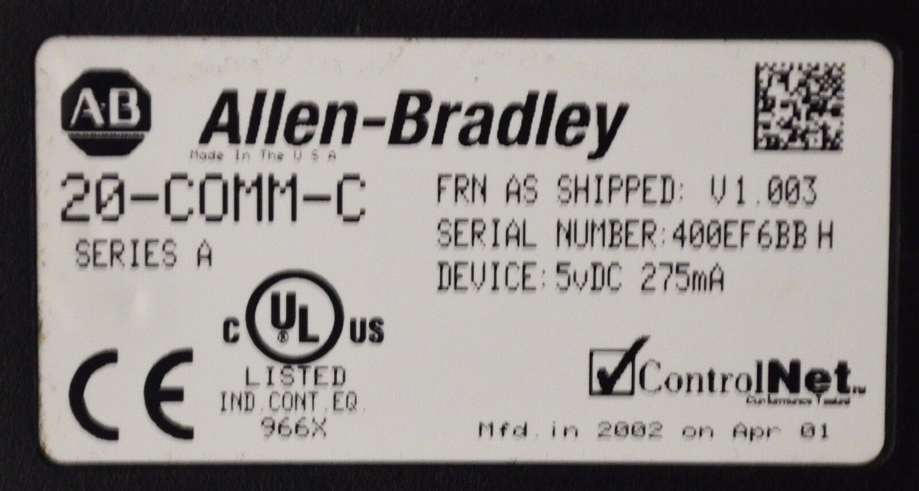 Allen Bradley 20-COMM-C ControlNet Adapter Series A Firmware Ver. 1.003