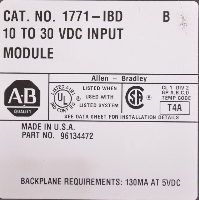 Allen Bradley Input Module 1771-IBD 1771IBD 10-30 VDC