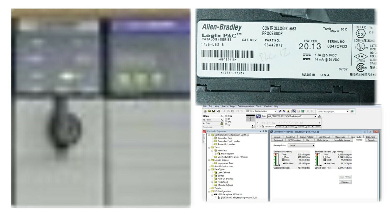 Allen Bradley 1756-L63/B ControlLogix Logix5563 8 MB Memory Tested Good Ser.CFD2