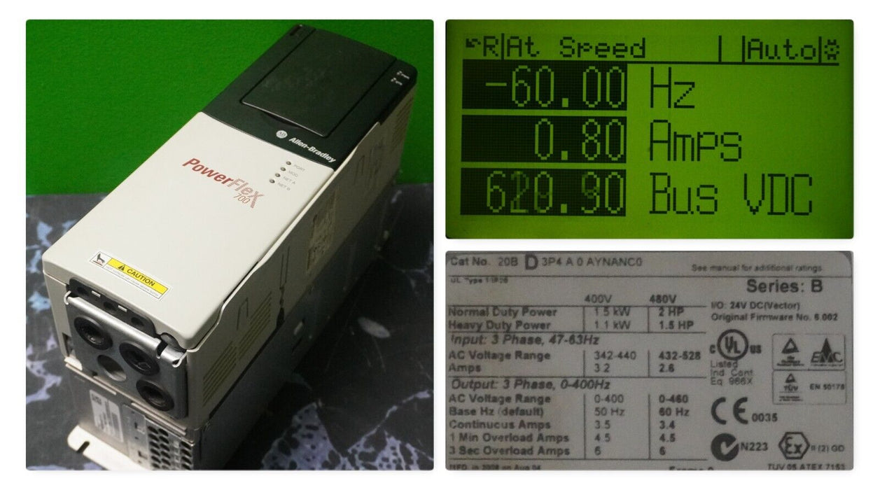 Allen-Bradley PowerFlex 700 2HP 20BD3P4A0AYNANC0 480VAC FRN:6.002