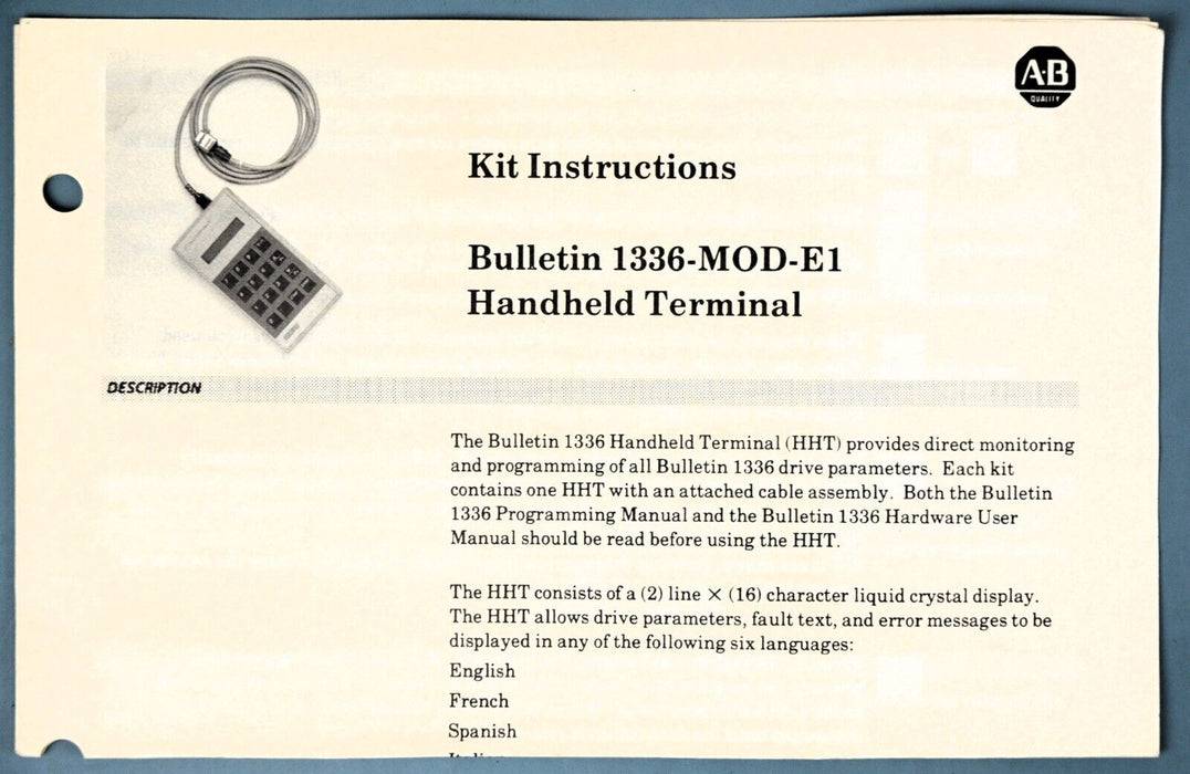 NEW Allen-Bradley 1336-MOD-E1 Series A Handheld Programming Terminal 12V/0.15Amp