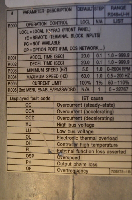 RELIANCE ELECTRIC GV3000/SE 20 HP 20V4260 SENSORLESS ENHANCED AC DRIVE TESTED OK